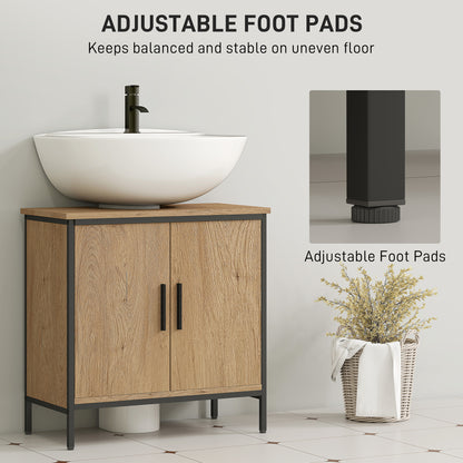 Mosu Under Sink Bathroom Vanity Cabinet With Double Doors And Adjustable Shelving Oak Finish