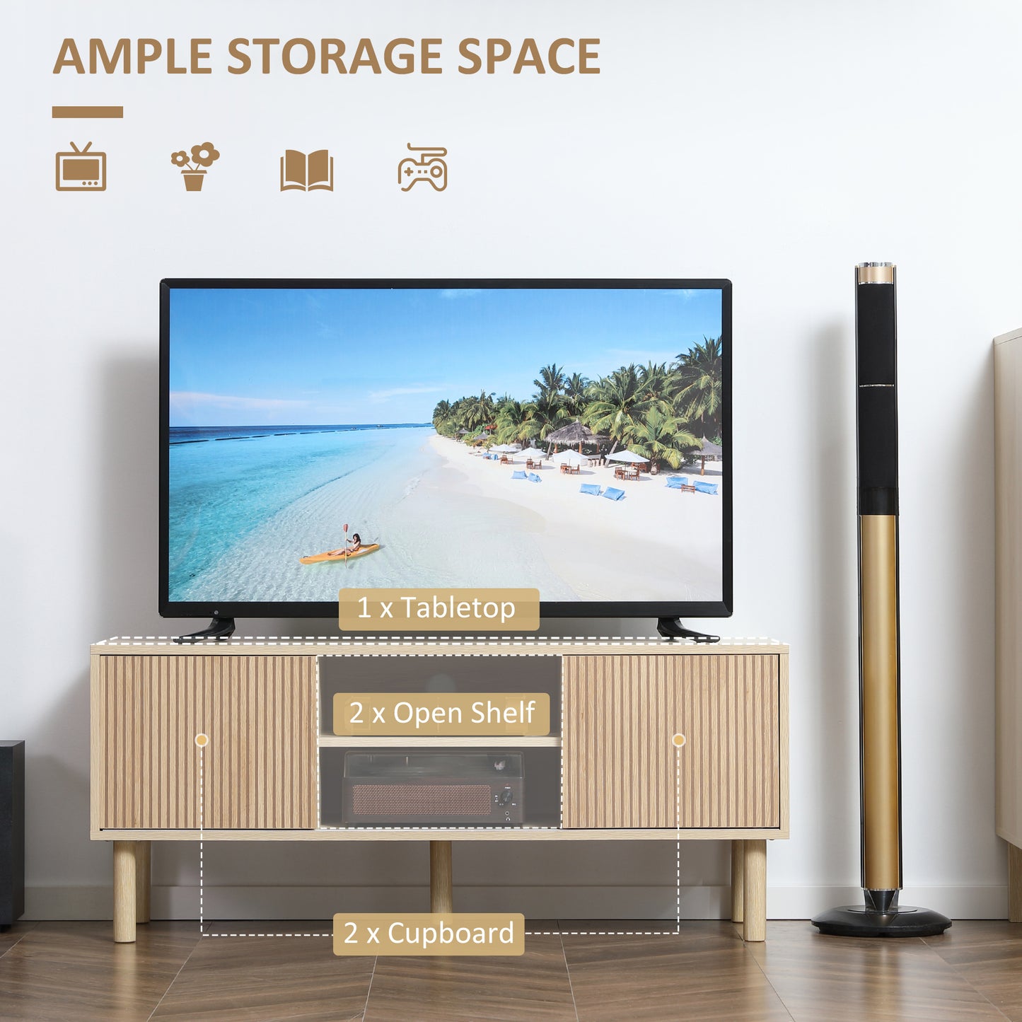 Rodo Wooden Oak Effect TV Storage Unit With Sliding Door Design