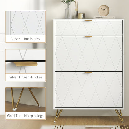 Molari Doha Wooden White Narrow Shoe Cabinet With 2 Flip Drawers