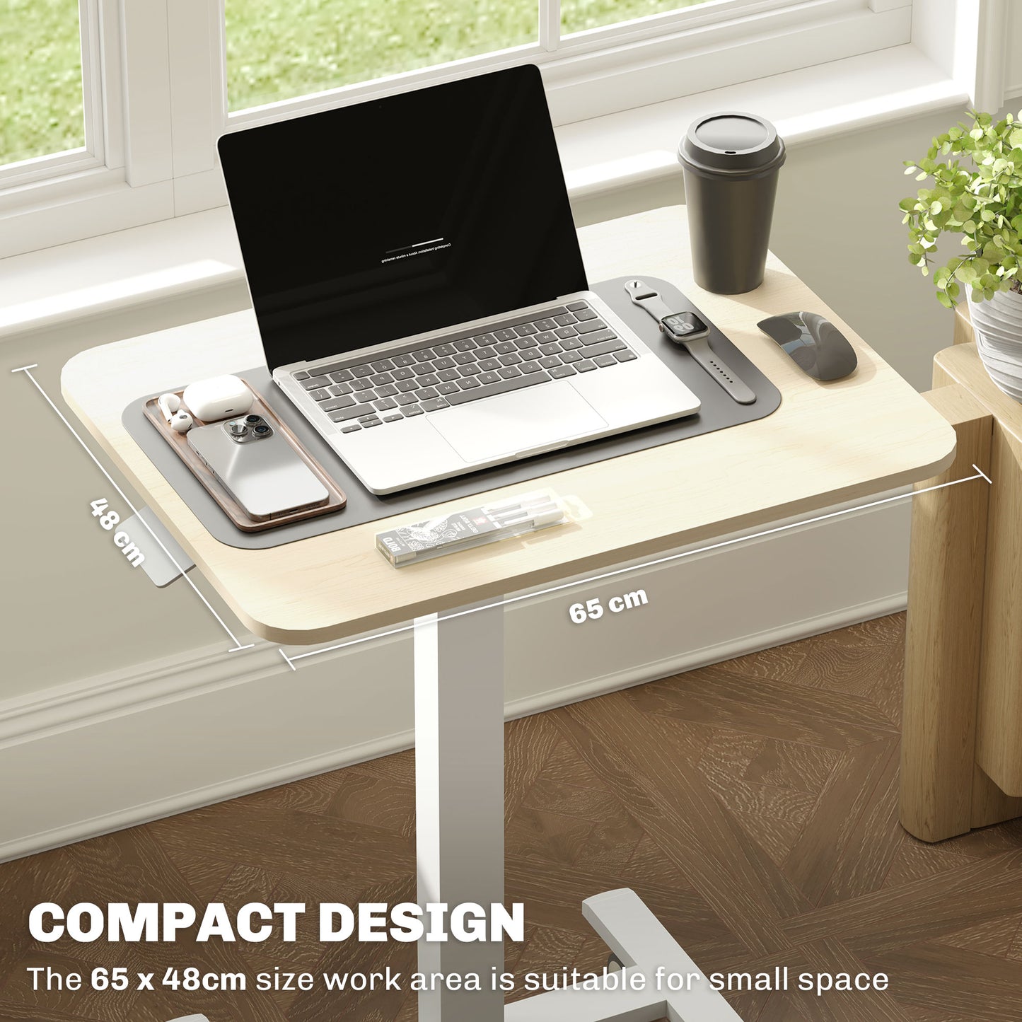 Coviro Small 65cm White And Wood Effect Desk Adjustable Height
