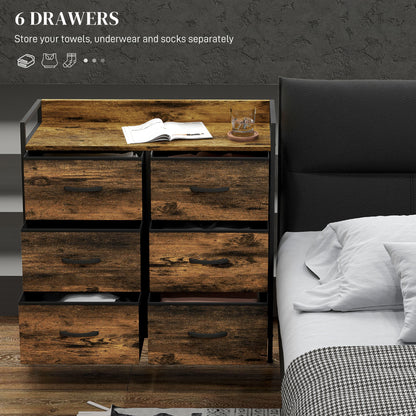 Luve Fabric And Wood Rustic Brown 6 Drawer Rustic Storage Chest