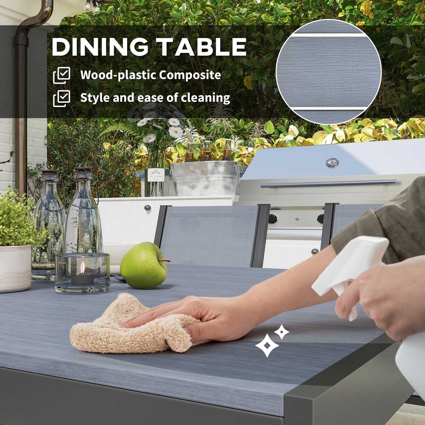 Lani 6 Seater Light  Grey Mesh Garden Dining Set With Rectangular Table