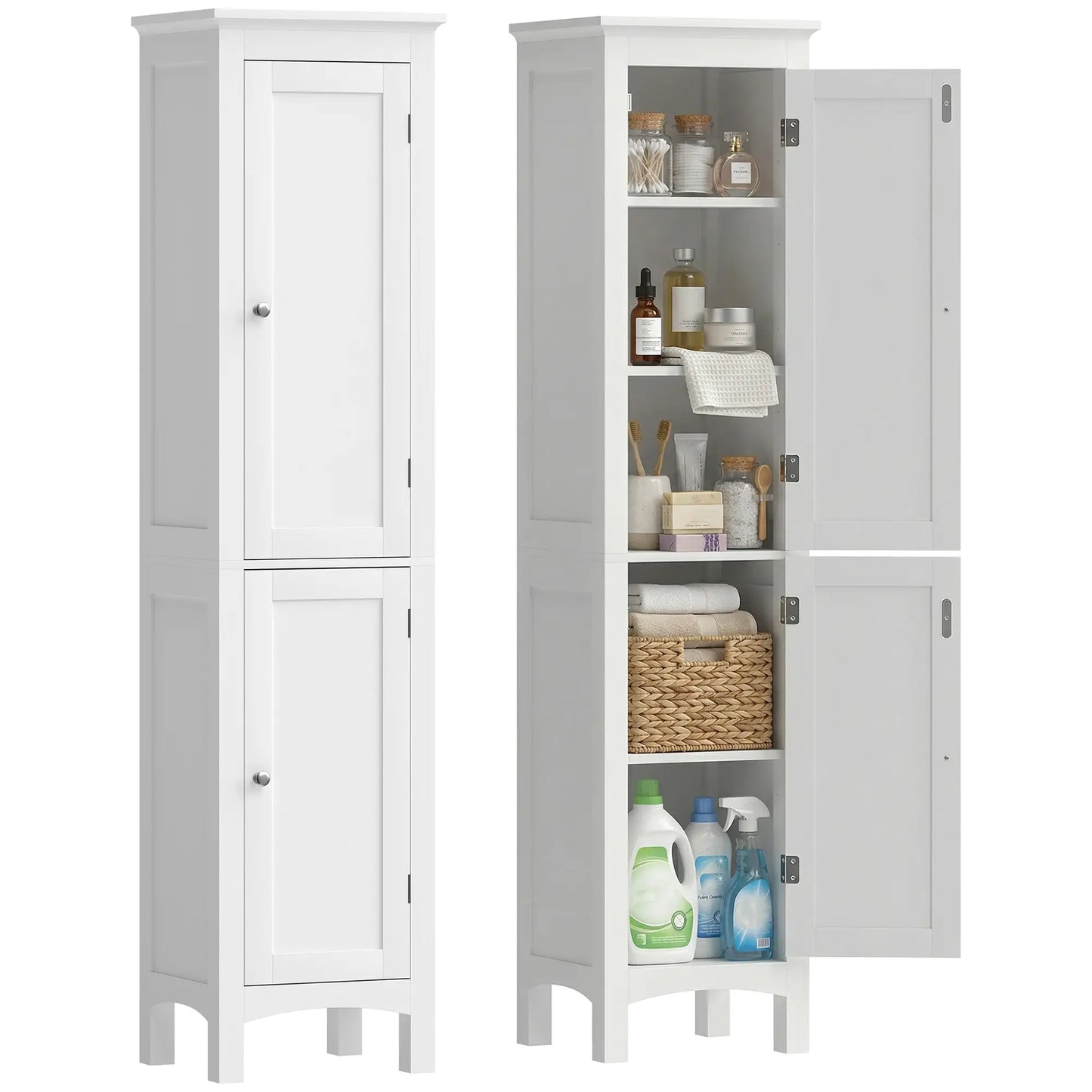 Barila 160cm Slim Tall Bathroom Storage Cabinet With Adjustable Shelves And Double Doors White