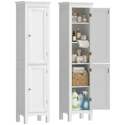Barila 160cm Slim Tall Bathroom Storage Cabinet With Adjustable Shelves And Double Doors White