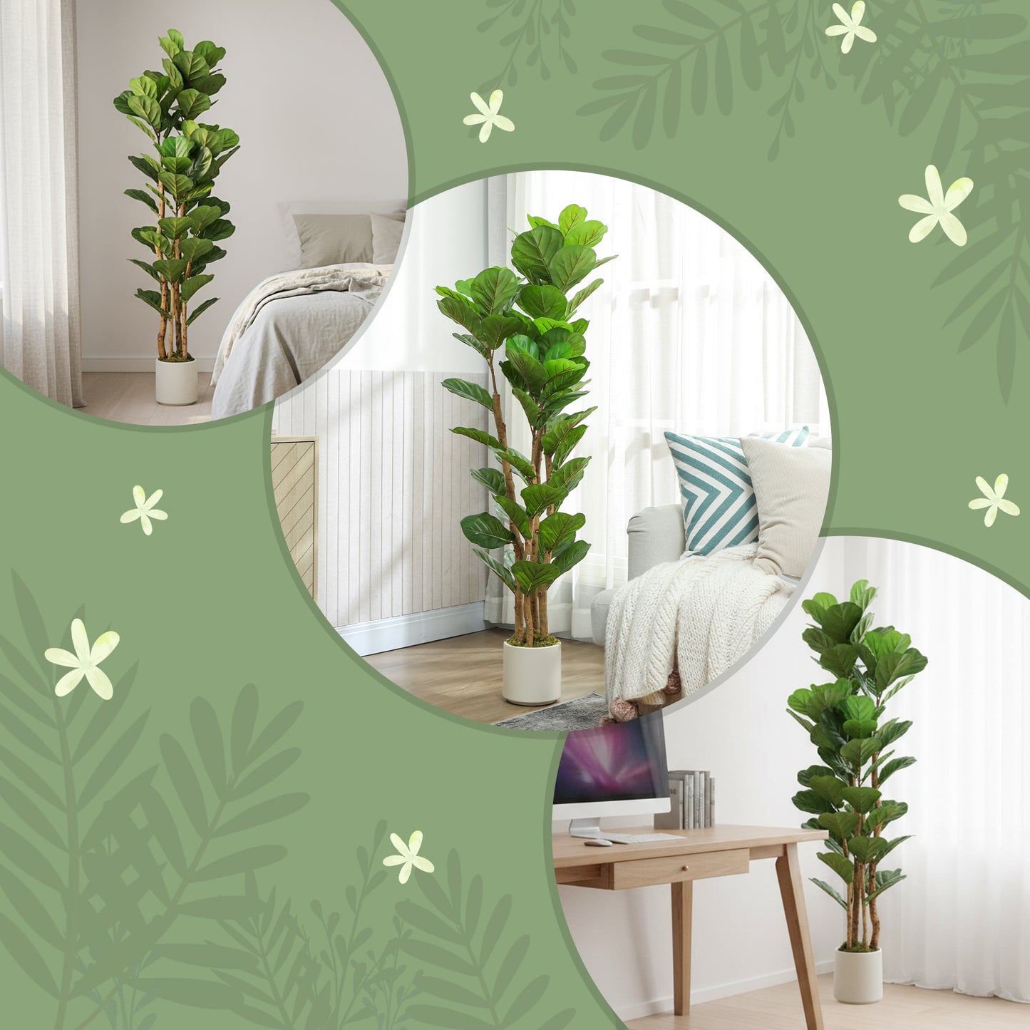 Toelna Artificial Fiddle Leaf Fig Style Tree With Broad Leaves H8 150cm Green