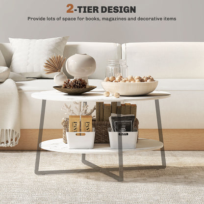 Masoso Wooden White And Black 2 Tier Marble Effect Coffee Table