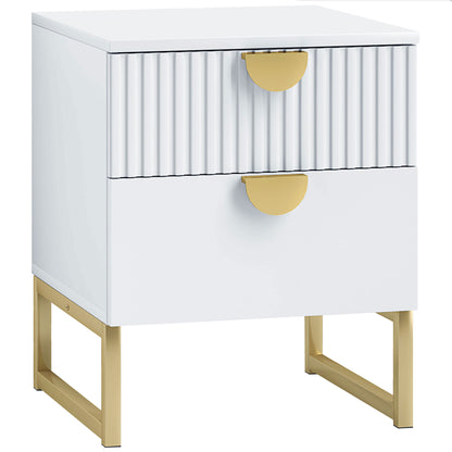 Coelta Loni White and Gold Elegant 2 Drawer Bedside Table Ribbed Pattern