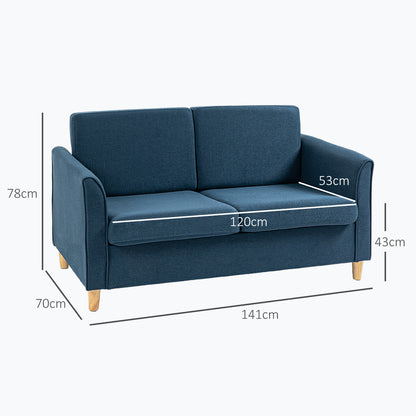 Dilita Dark Blue Compact 2 Seater Sofa With Wooden Legs And Armrests