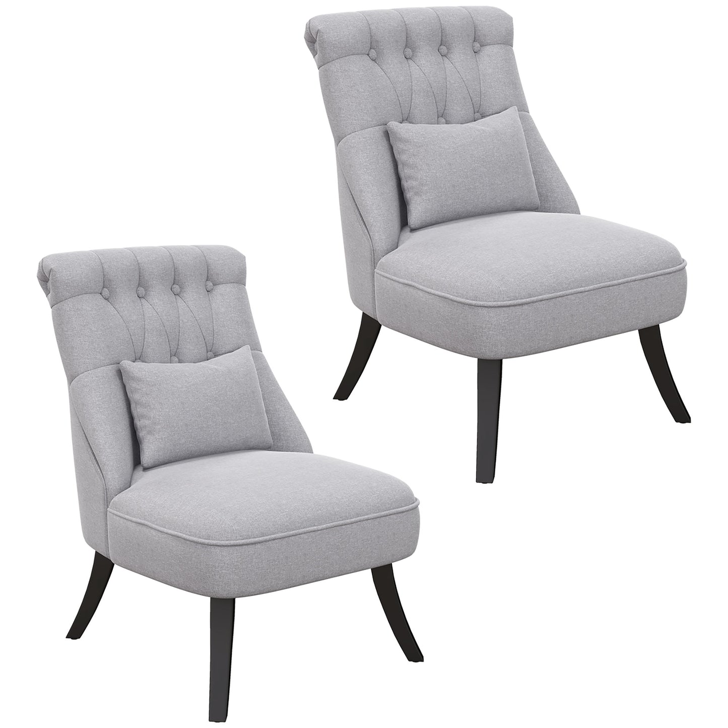 Sava Grey Set Of 2 Armless Button Tufted Tub Chairs With Linen Upholstery
