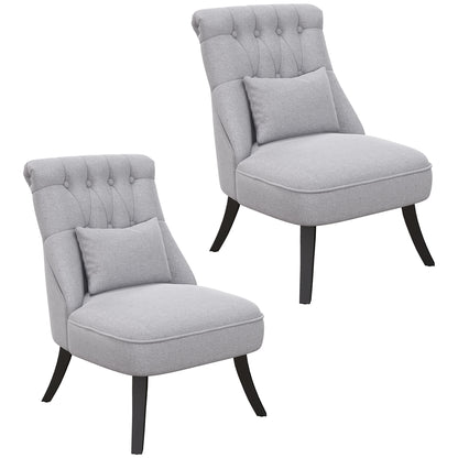 Sava Grey Set Of 2 Armless Button Tufted Tub Chairs With Linen Upholstery