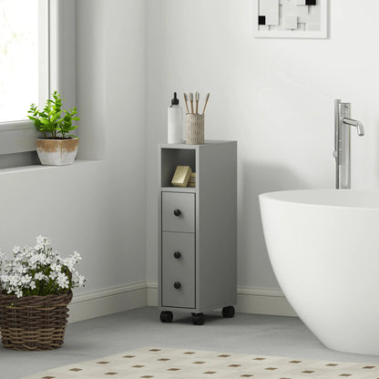Slim Grey Bathroom Storage Cabinet With Compact Footprint