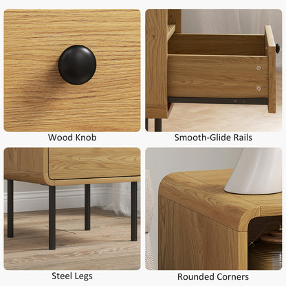 Move Lalo Oak Finish Wooden Bedside Table With Drawer And Open Shelf Storage