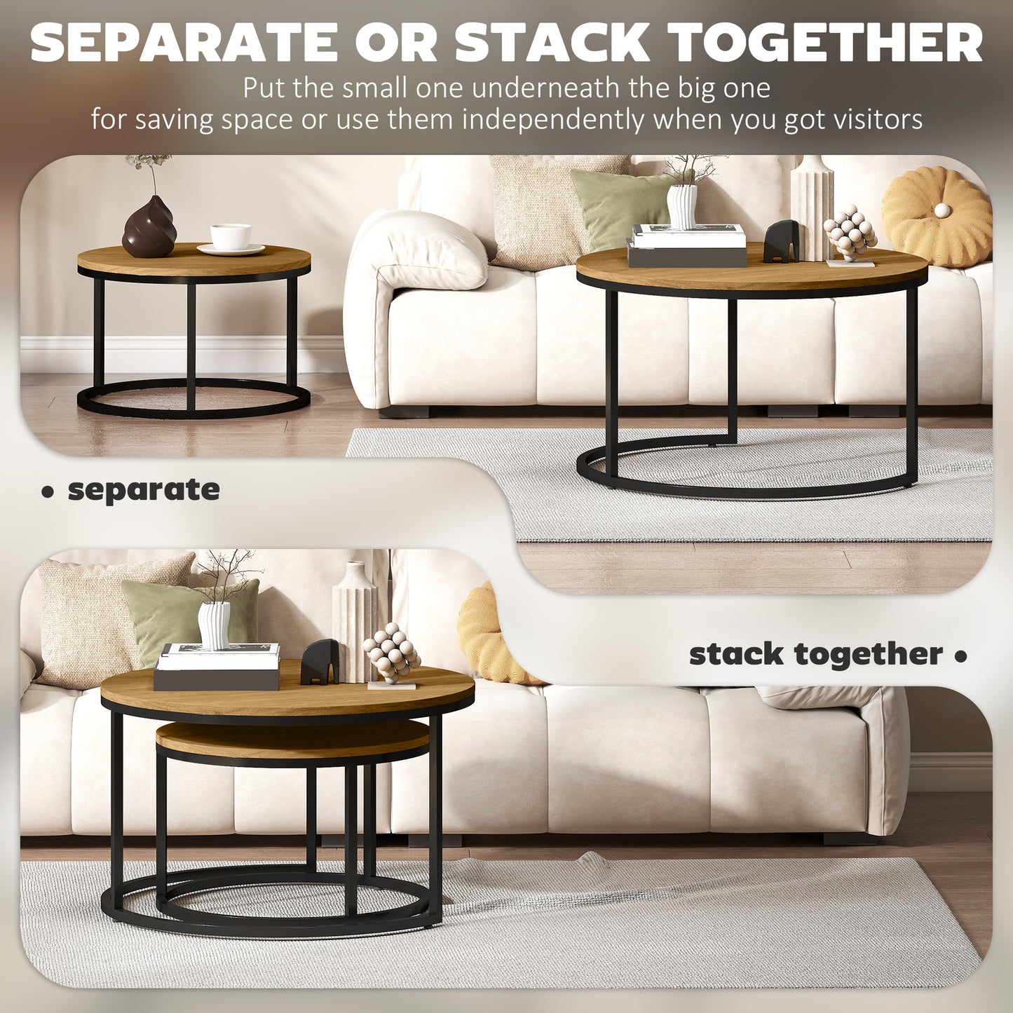 Lenima Rato Set Of 2 Natural Brown Wood Effect Nesting Tables