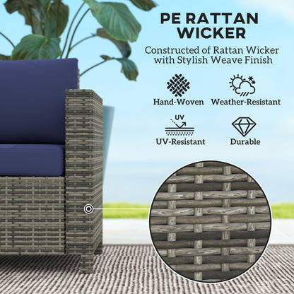 Vata Rattan Navy Blue 2 Seater Outdoor Sofa with Armrests