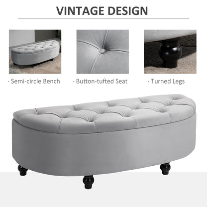 Kare Fabric Light Grey Semi Circle Storage Ottoman Bench Diamond Tufted