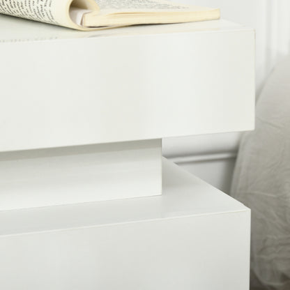 Rema High Gloss White Bedside Table With LED Lighting And 2 Drawer Storage