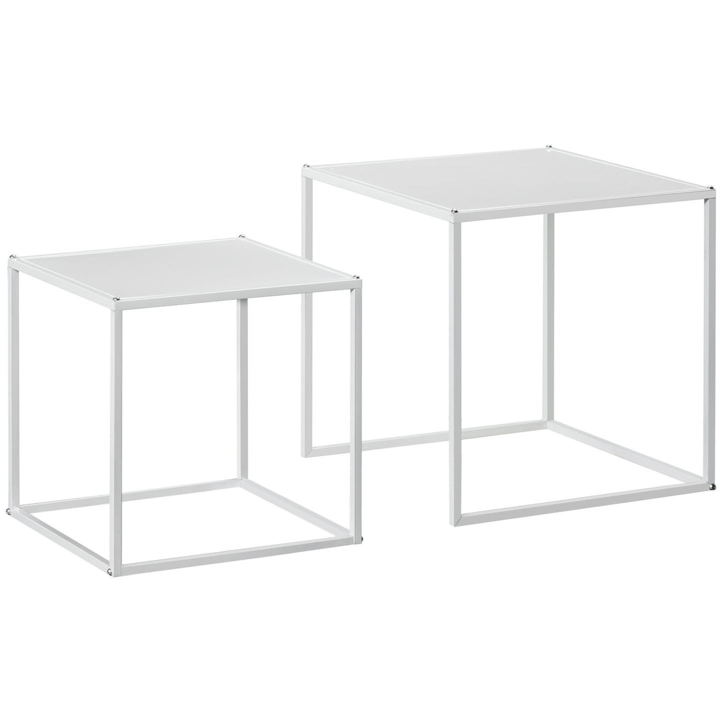 Ekmone  Metal And Wood White Square Nesting Coffee Tables Set Of 2