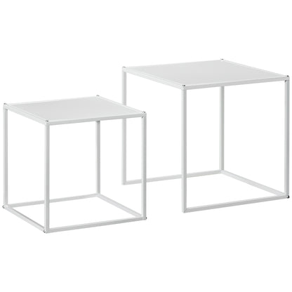 Ekmone  Metal And Wood White Square Nesting Coffee Tables Set Of 2