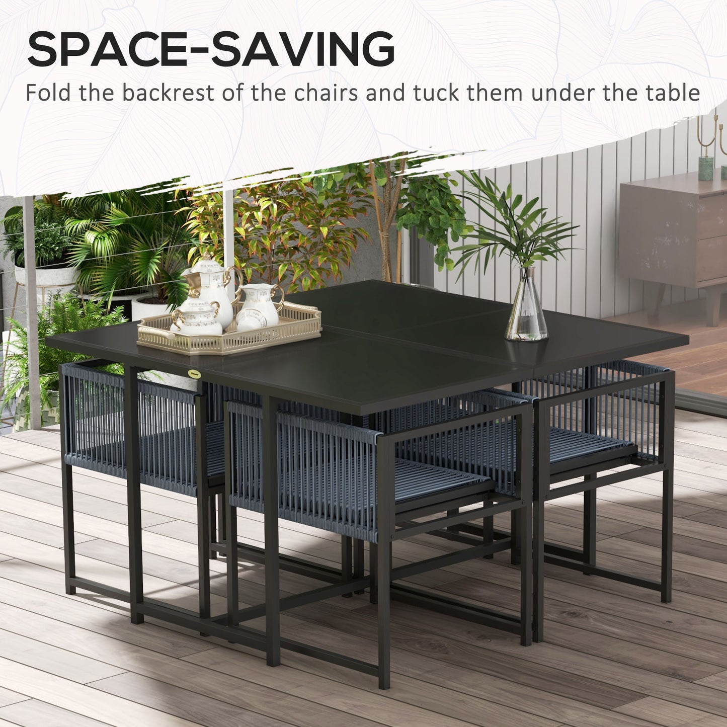 Nolu 4 Seater Metal Dark Grey Rattan Rope Garden Dining Set