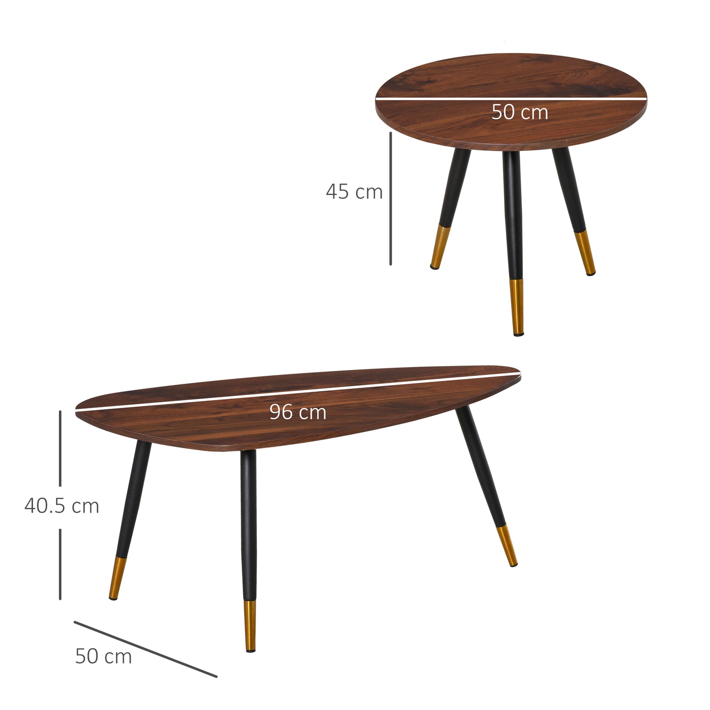 Nera Wood Walnut Finish Set Of 2 Scandinavian Style Coffee Tables