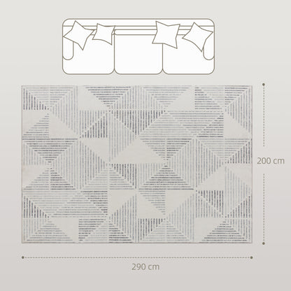 Keka 290 x 200cm Grey Geometric Non Slip Washable Rug