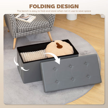 Nevi Faux Leather Grey Folding Storage Ottoman Bench 89 Litre
