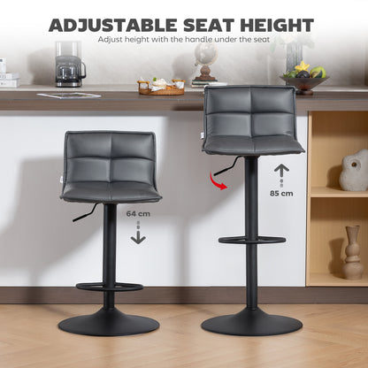 Miha Set Of 2 Dark Grey Modern Faux Leather Bar Chairs