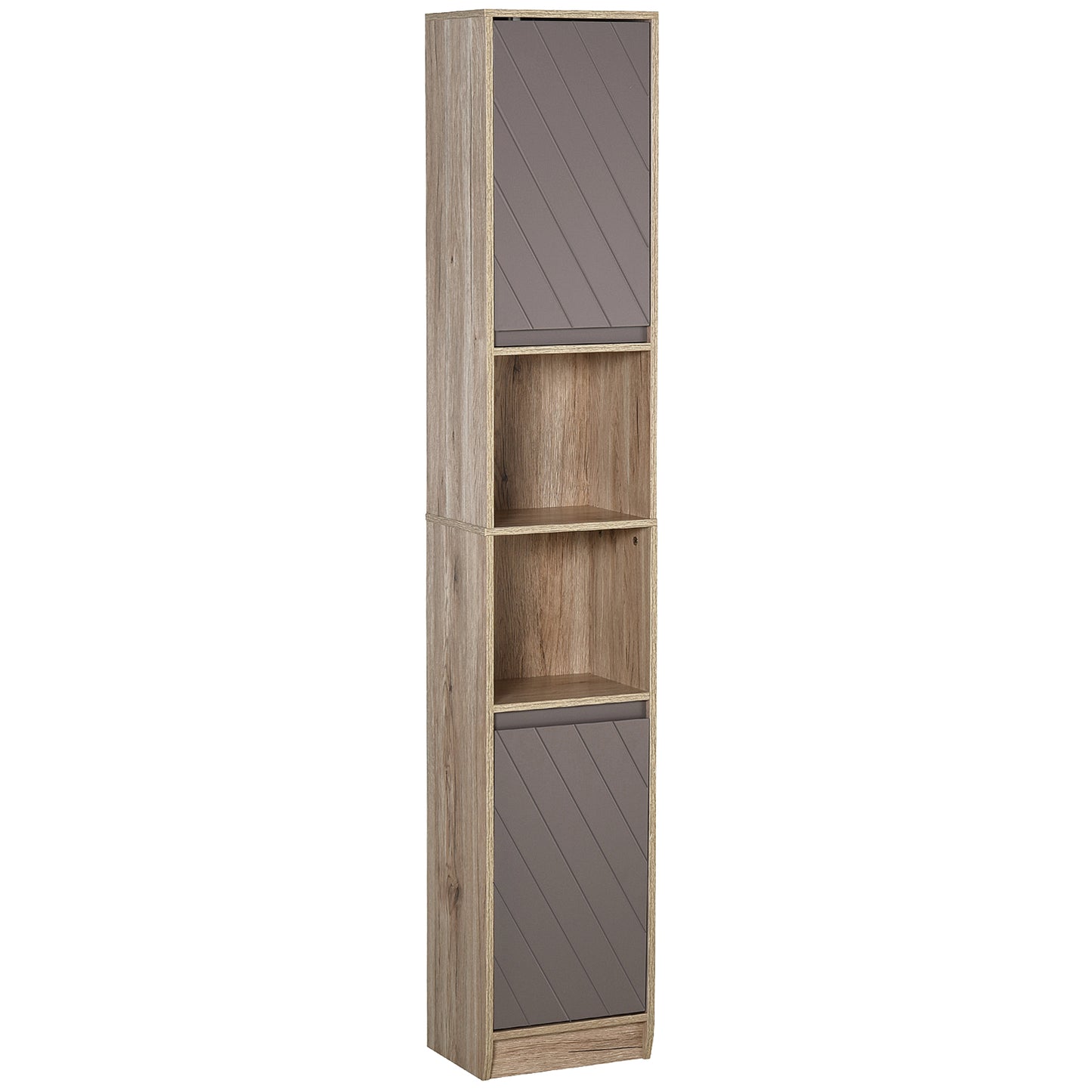 Kaeldo Slim Bathroom Storage Cabinet With OFauxn Compartment Adjustable Shelves Grey And Oak