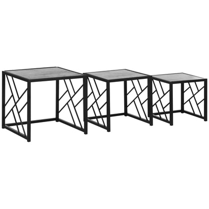 Safi Metal And Wood Grey Set Of 3 Square Nesting Side Tables With Black Frame
