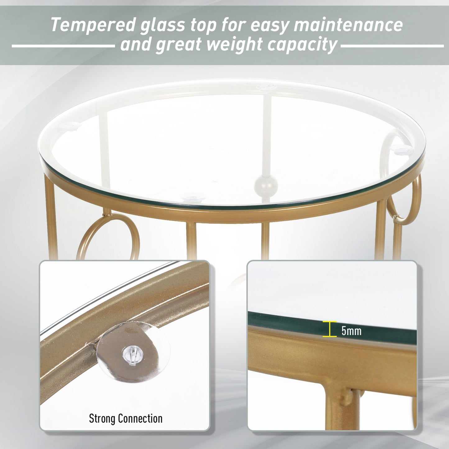 Basu Metal Gold and Glass Set Of 2 Round Nesting Coffee Tables