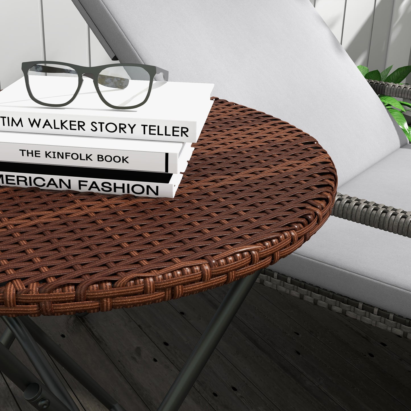 Kasado Brown Rattan Folding Round Outdoor Bistro Table