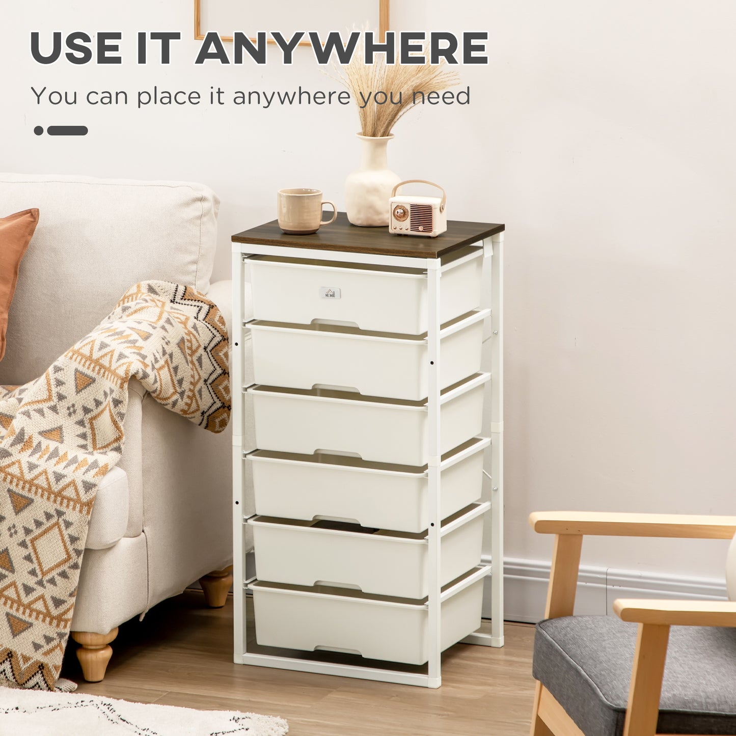 Kedina Metal And Wood White Tall 6 Drawer Storage Chest With Steel Frame