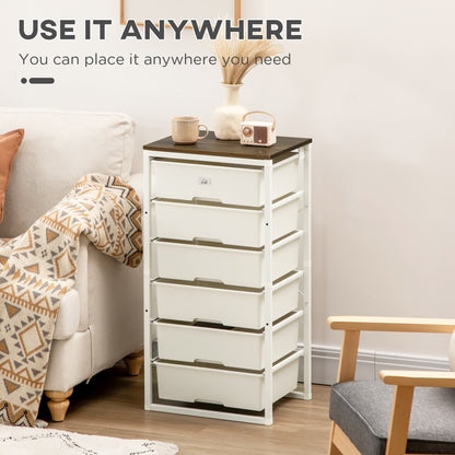 Kedina Metal And Wood White Tall 6 Drawer Storage Chest With Steel Frame
