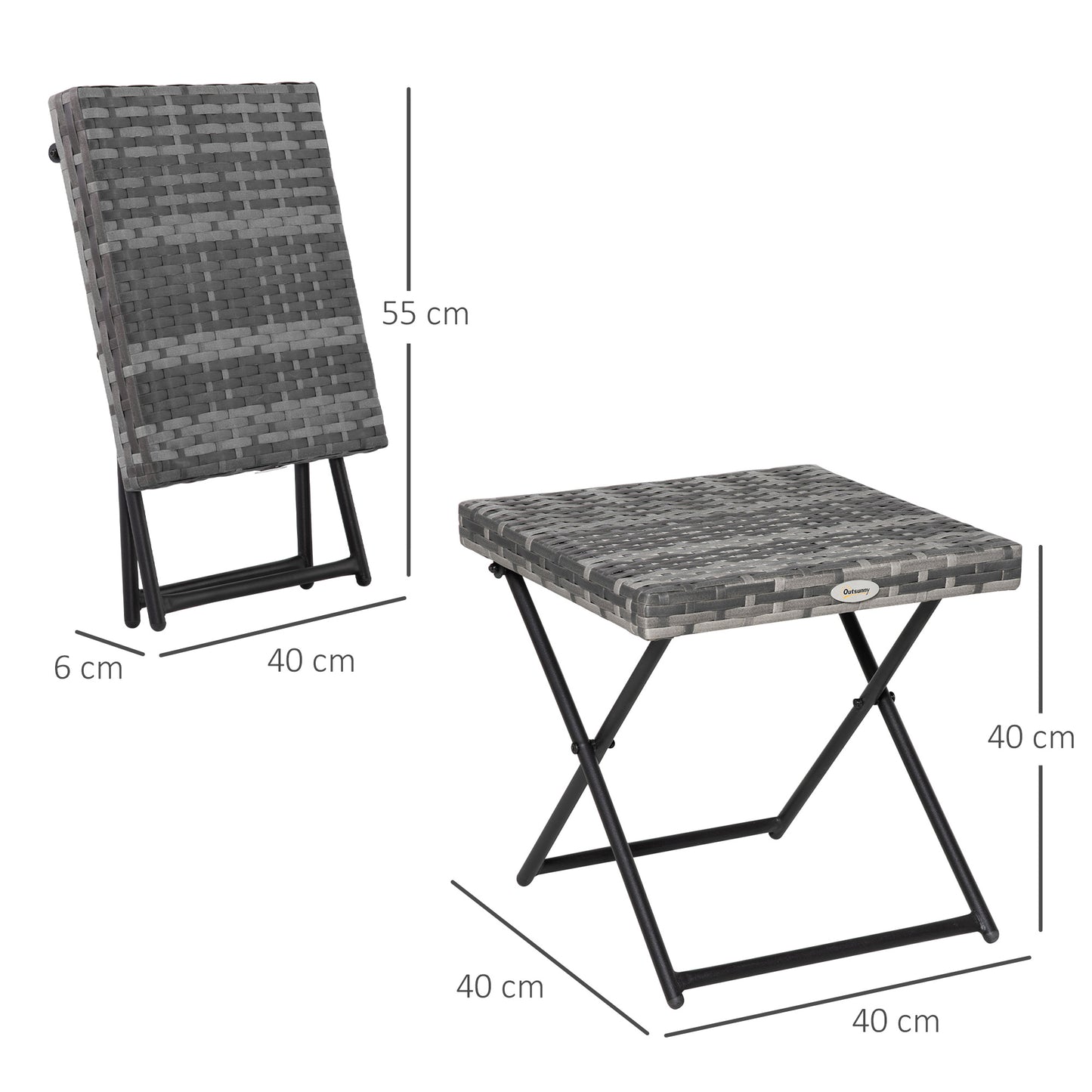 Tasaso Faux Rattan Grey Square Folding Outdoor Side Table With Steel Frame
