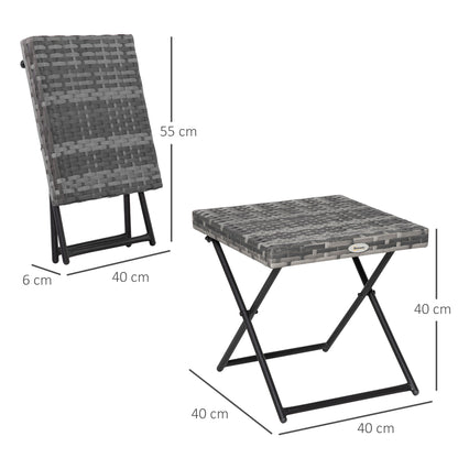 Tasaso Faux Rattan Grey Square Folding Outdoor Side Table With Steel Frame
