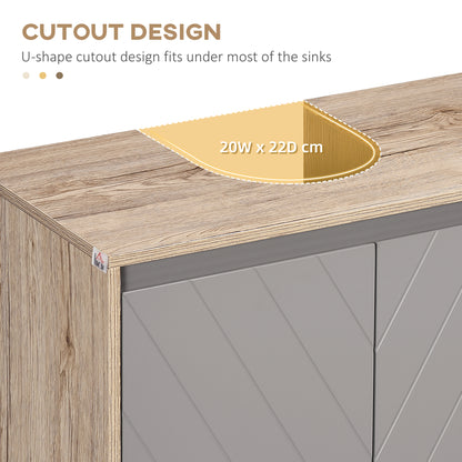 Movese Freestanding Under Sink Storage Cupboard With Adjustable Shelving Grey