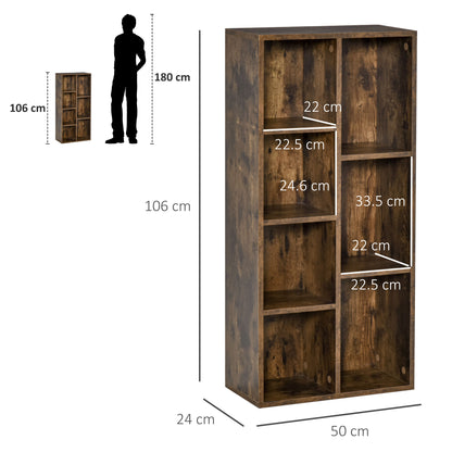 Luno Neka Wood Rustic Brown 7 Cube Storage Bookcase