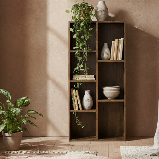 Luno Neka Wood Rustic Brown 7 Cube Storage Bookcase