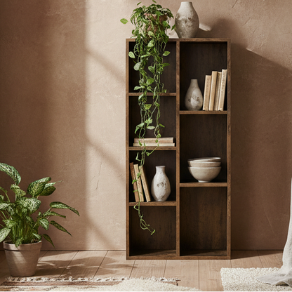Luno Neka Wood Rustic Brown 7 Cube Storage Bookcase