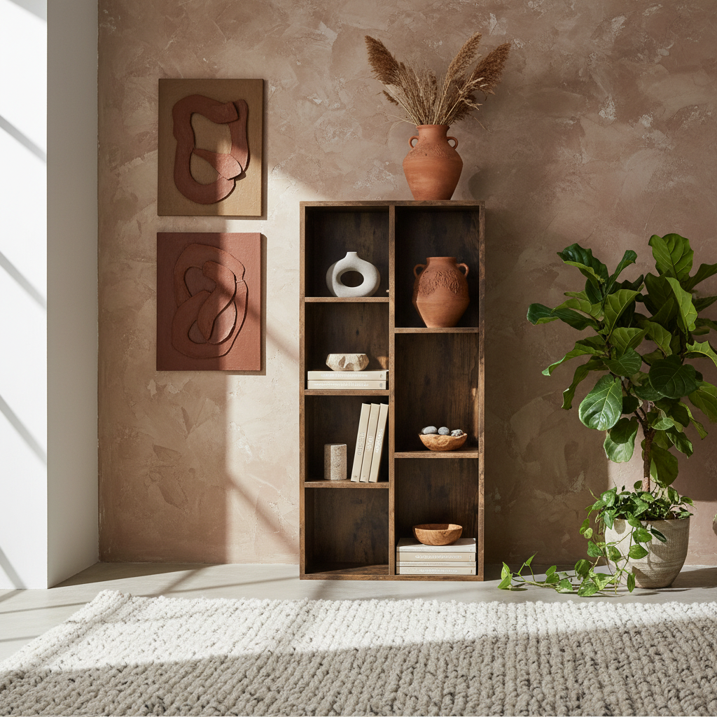 Luno Neka Wood Rustic Brown 7 Cube Storage Bookcase