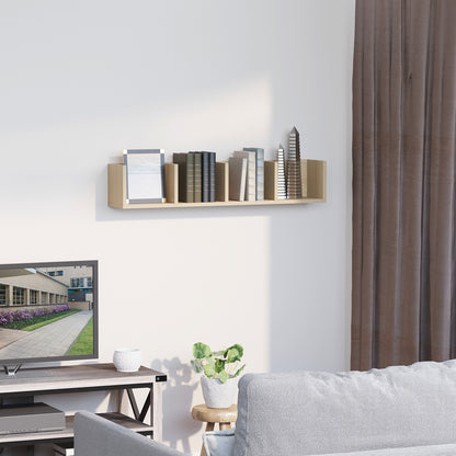 Padi Wood Natural Finish Wall Mounted Media Storage Rack With Cube Shelves