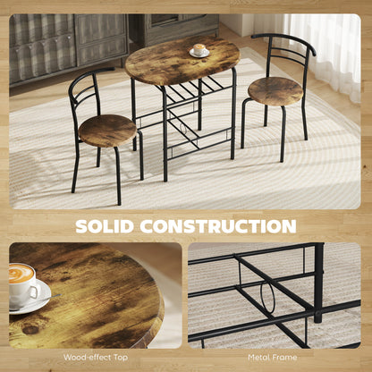 Vespa Rustic Brown Compact 3 Piece Dining Table And Chair Set