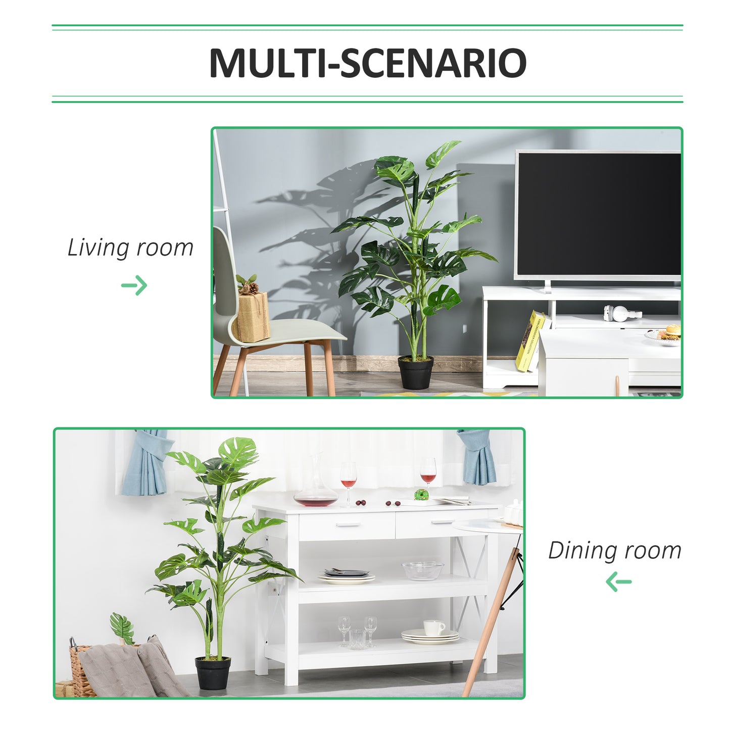 Doka Large Artificial Monstera Style Tree With 21 Leaves In Decorative Pot