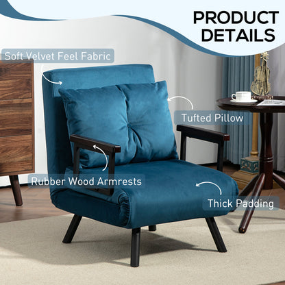 Mofa Nare Velvet Navy Blue 4 In One Convertible Single Chair Bed With Pillow