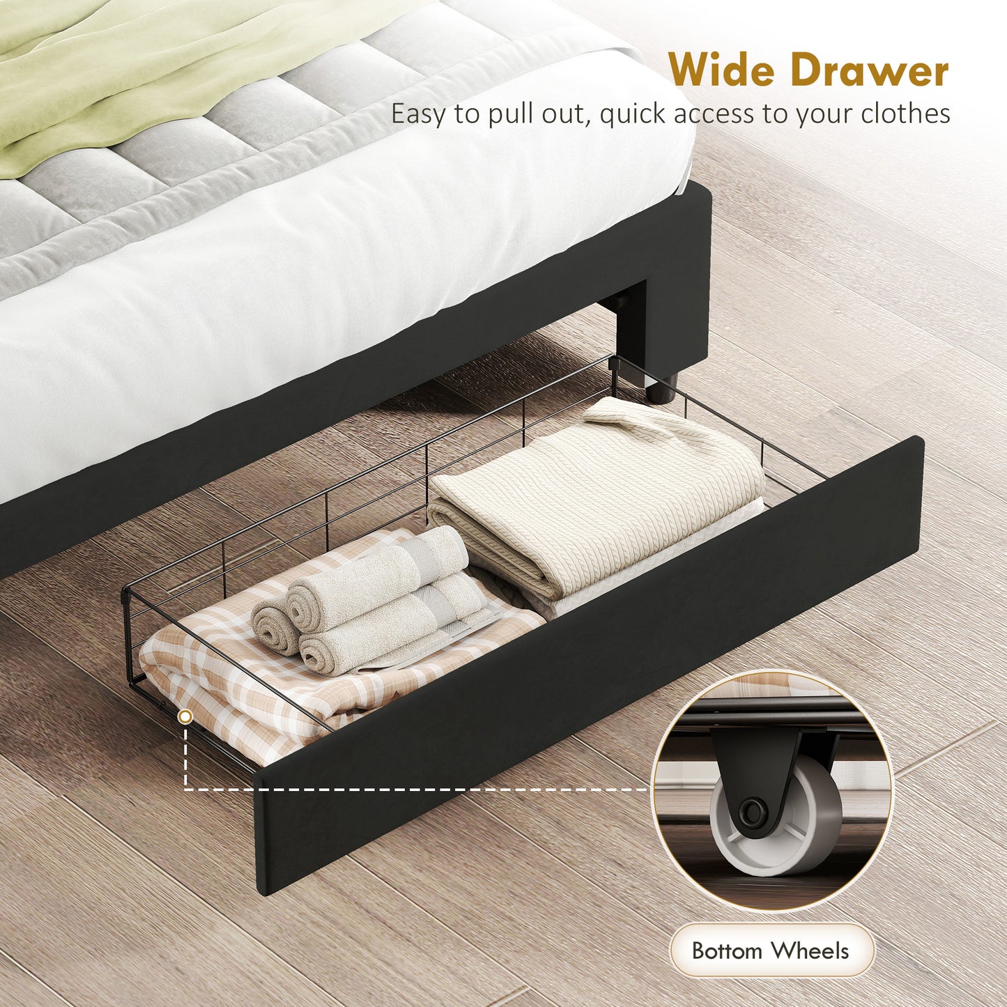 Mora 4FT6 Double Ottoman Bed Frame with Front Divan Drawer Storage Black