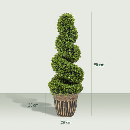 Faha Set Of 2 Artificial Spiral Boxwood Topiary Trees In Pots 90cm