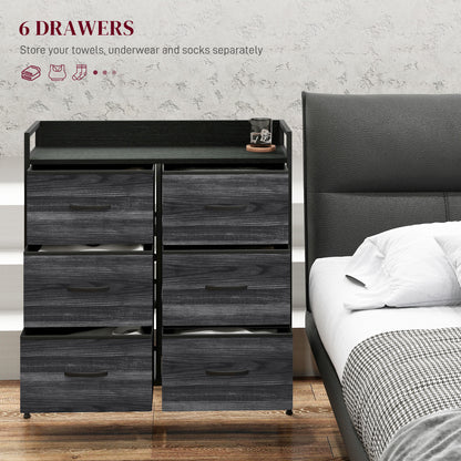 Basa Fabric And Wood Black 6 Drawer Rustic Storage Chest