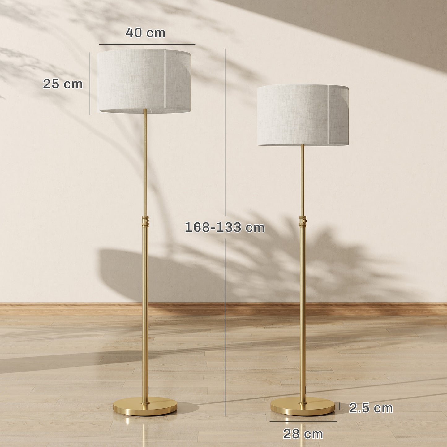 Mava Metal Gold Tone Adjustable Floor Lamp With Linen Shade Dimmable