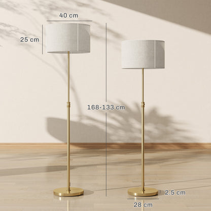 Mava Metal Gold Tone Adjustable Floor Lamp With Linen Shade Dimmable