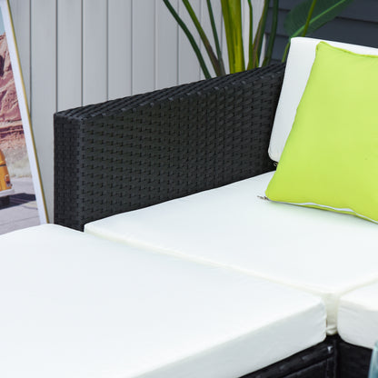 Dotodi Black Rattan White 4 Seater Outdoor Sofa Set With Rectangular Coffee Table